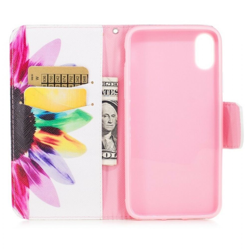 Leren Hoesje voor iPhone X / XS Aquarel Bloem