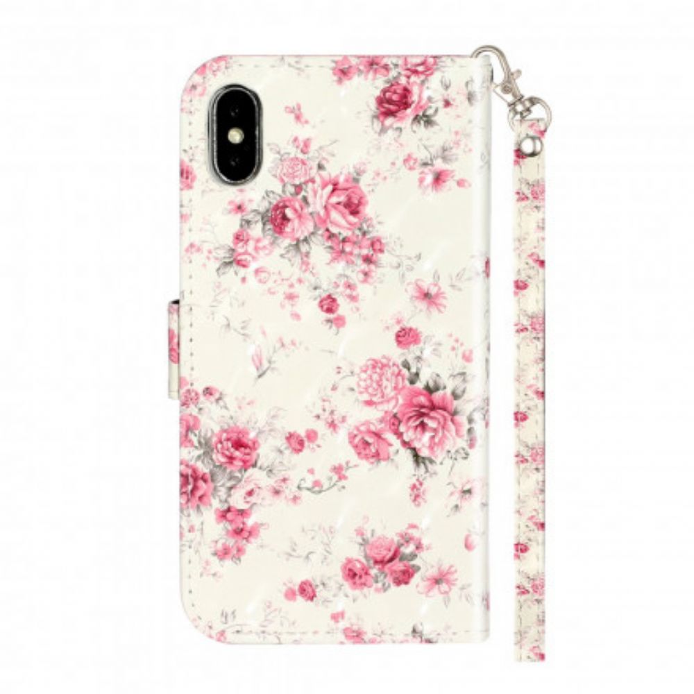 Leren Hoesje voor iPhone X / XS Met Ketting Bloemen Lichtvlekken Met Riem