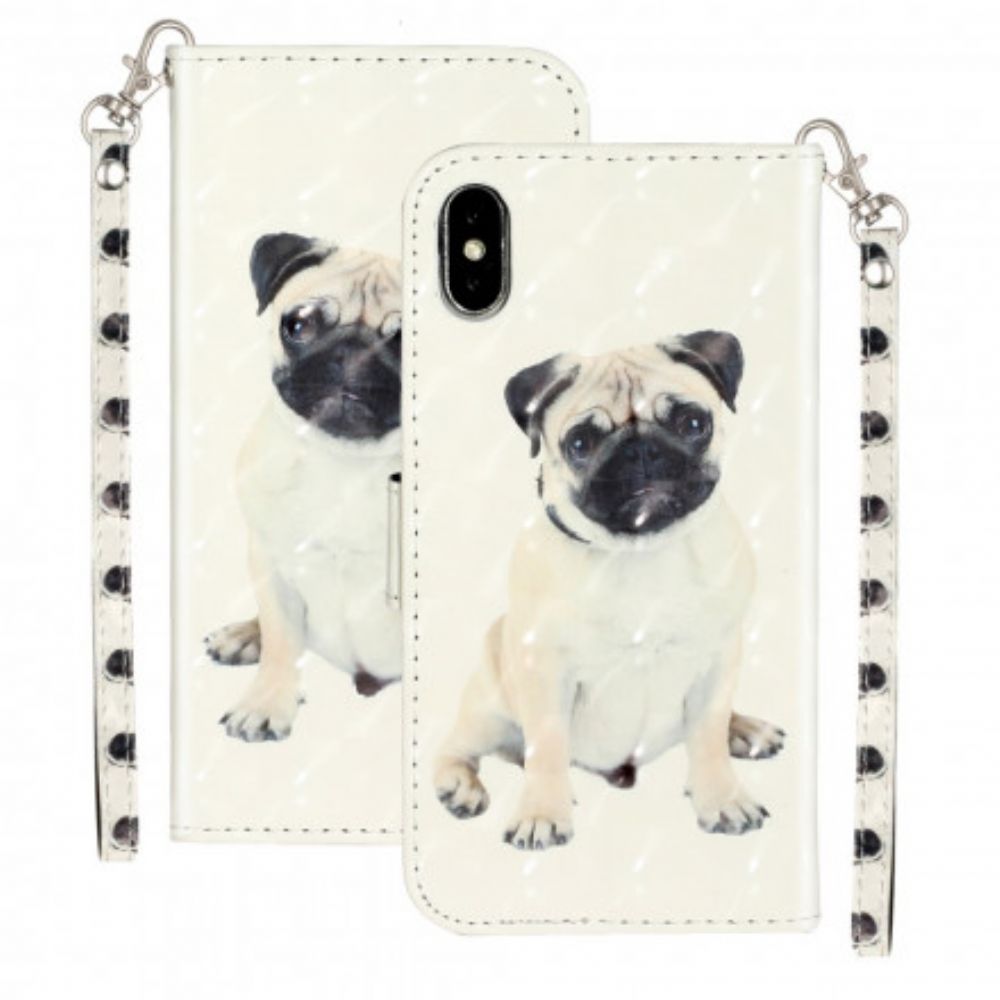 Leren Hoesje voor iPhone X / XS Met Ketting Hondenlichtspots Met Lanyard