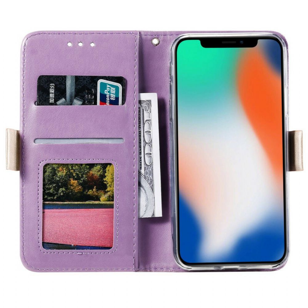 Leren Hoesje voor iPhone X / XS Met Ketting Portemonnee Met Veters En Bandjes