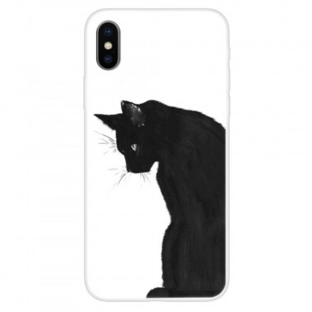 Telefoonhoesje voor iPhone X / XS Denkende Zwarte Kat