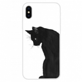 Telefoonhoesje voor iPhone X / XS Denkende Zwarte Kat