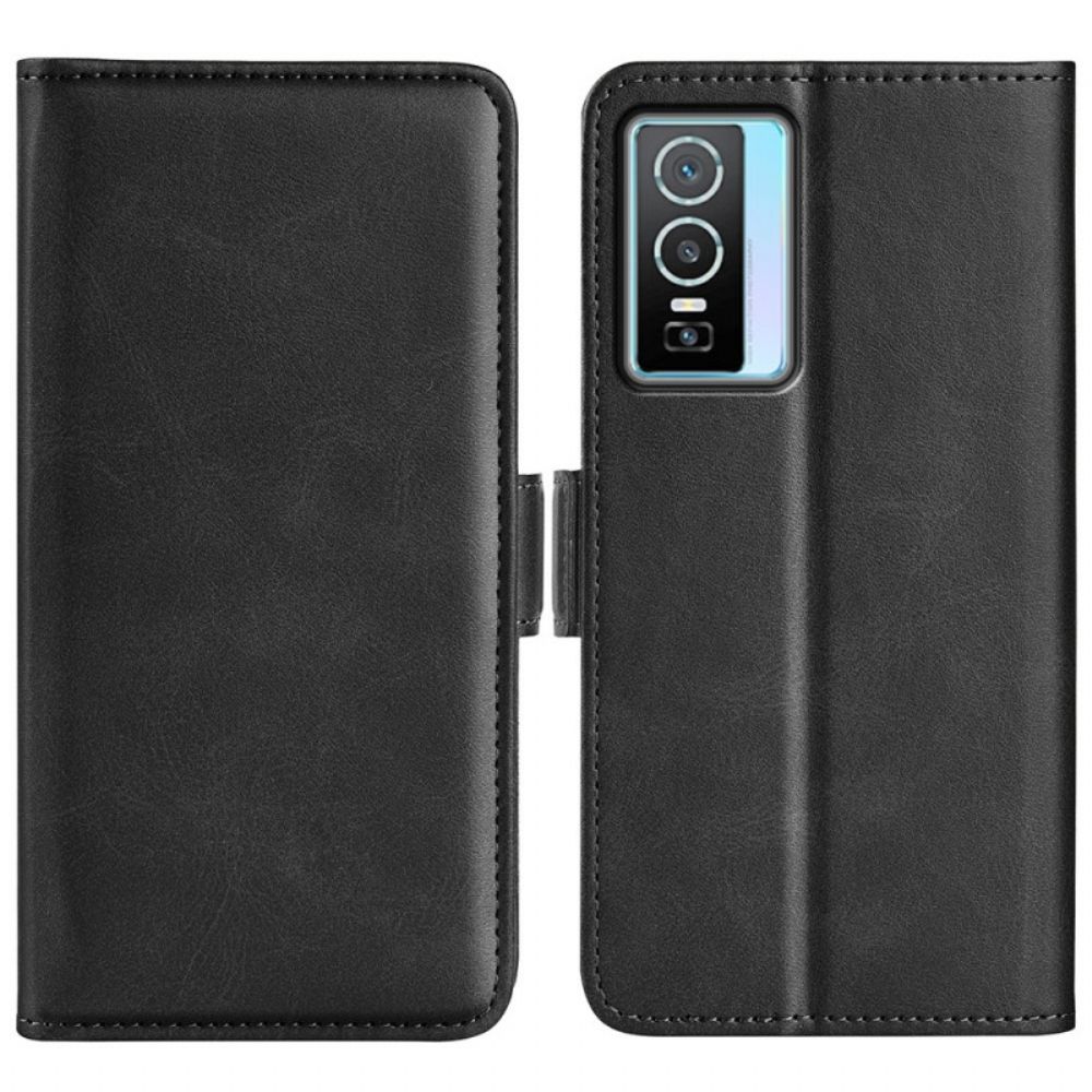 Leren Hoesje voor Vivo Y76 5G Folio-hoesje Plus Dubbele Klep