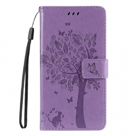 Folio-hoesje voor Vivo Y22s Met Ketting Boom En Strappy Cat