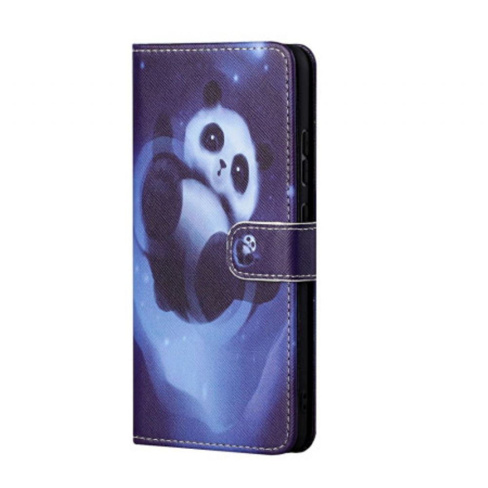 Leren Hoesje Google Pixel 8a Space Panda Met Riem Bescherming Hoesje