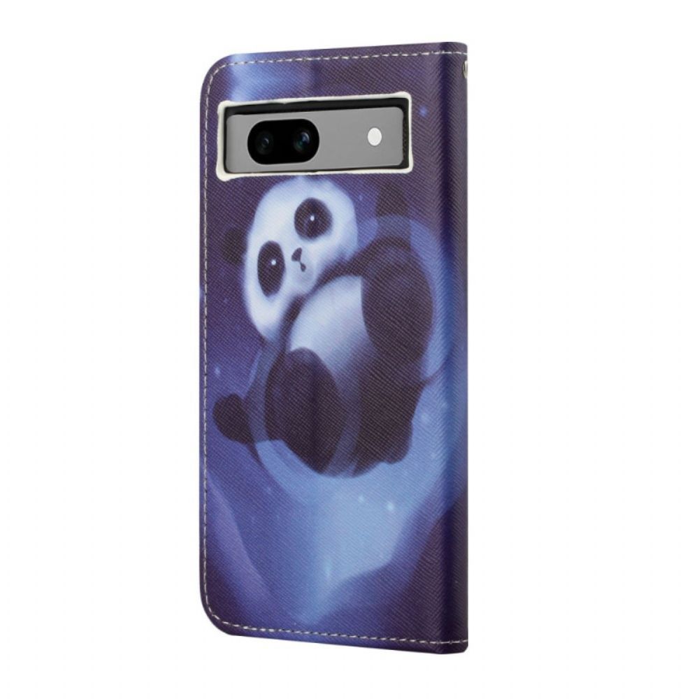 Leren Hoesje Google Pixel 8a Space Panda Met Riem Bescherming Hoesje