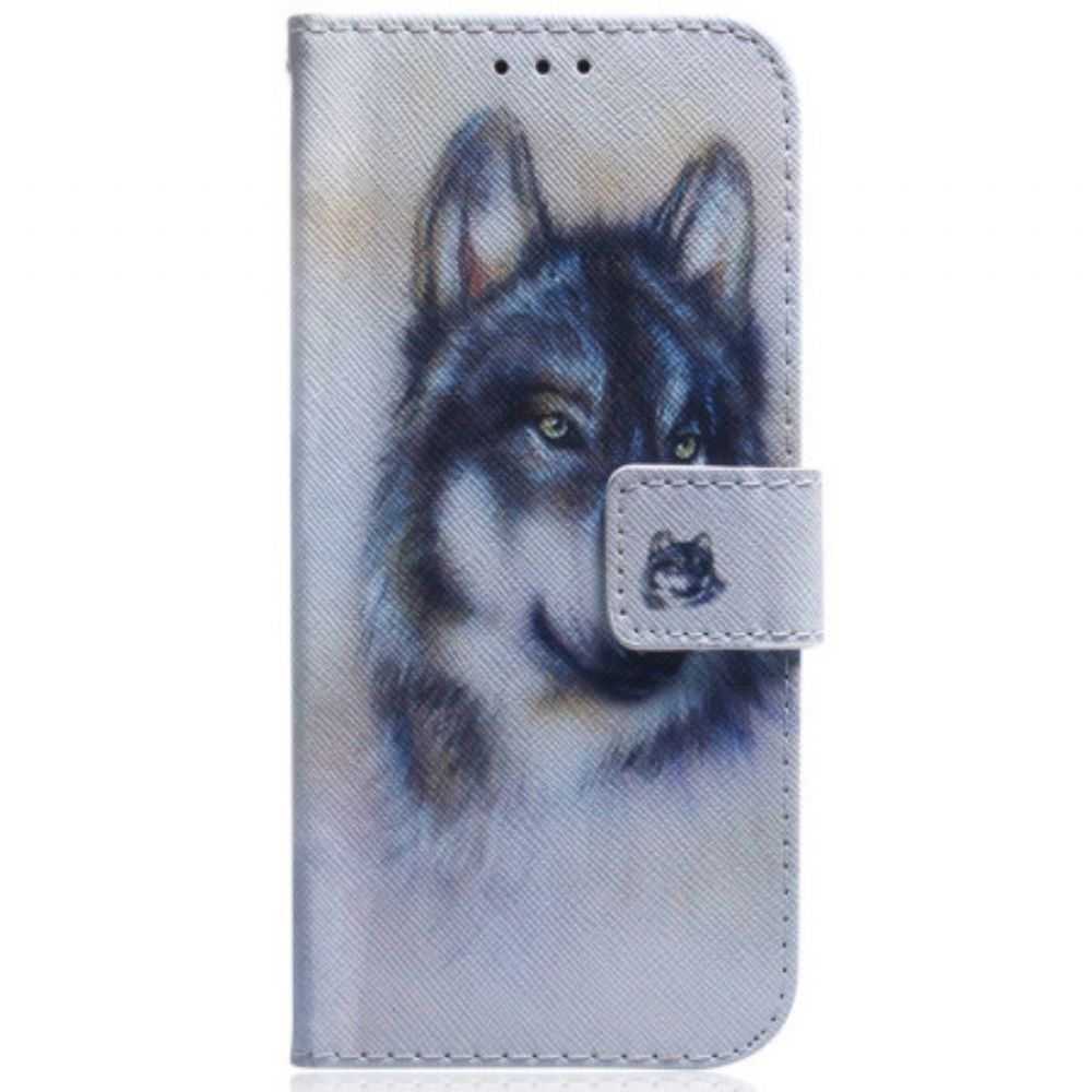 Leren Hoesje Google Pixel 8a Waterverfwolf Bescherming Hoesje