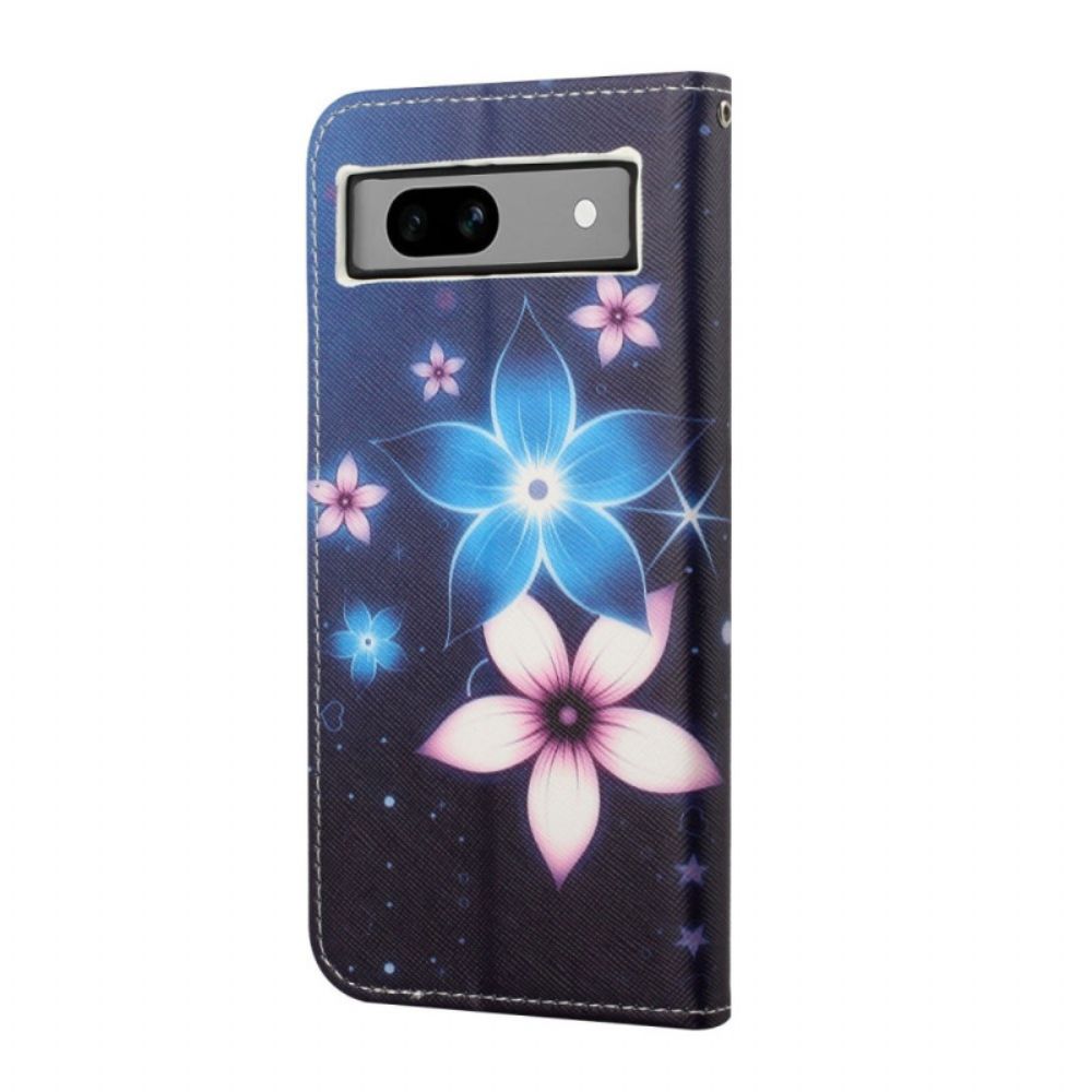 Leren Hoesje Voor Google Pixel 8a Maanbloemen Met Riempje