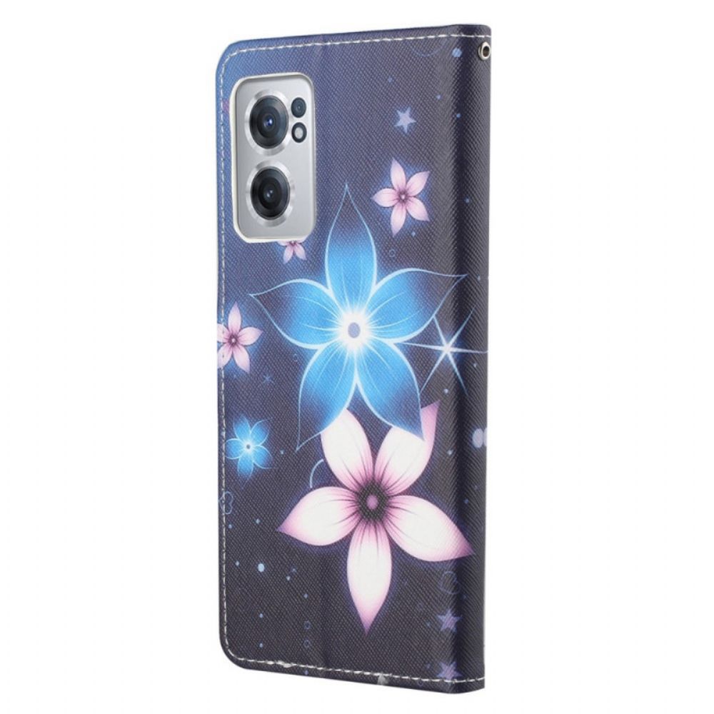 Folio-hoesje voor OnePlus Nord CE 2 5G Blauwe En Roze Bloemen