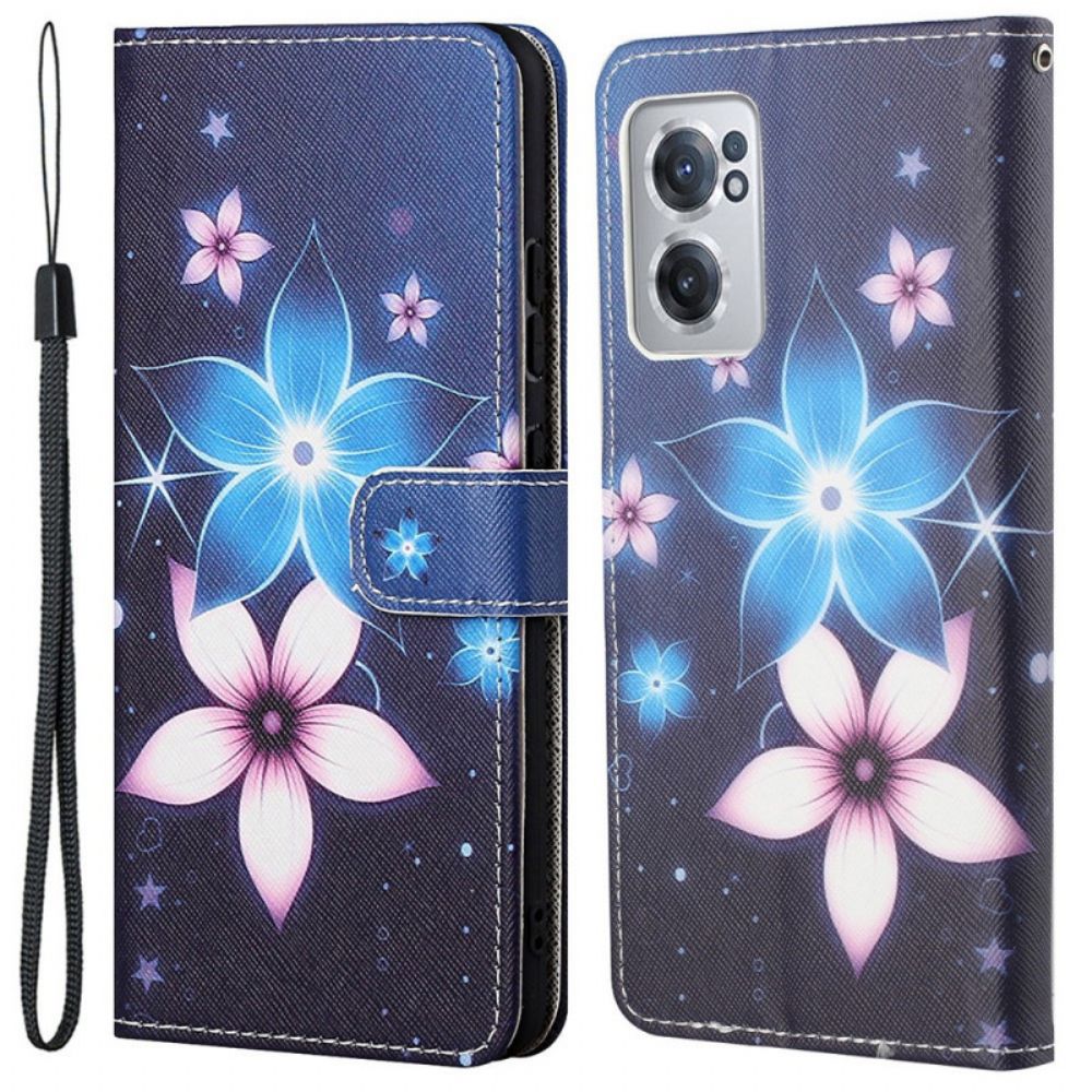 Folio-hoesje voor OnePlus Nord CE 2 5G Blauwe En Roze Bloemen