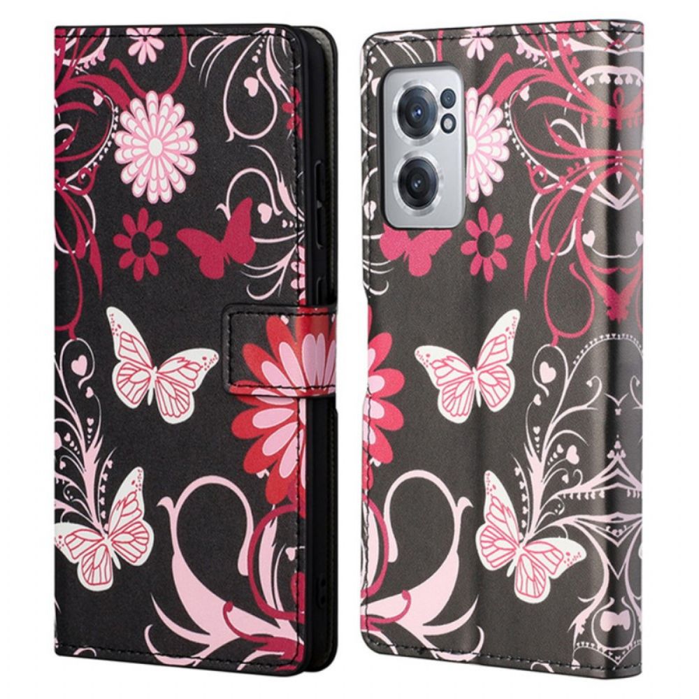 Folio-hoesje voor OnePlus Nord CE 2 5G Bloemen En Vlinders