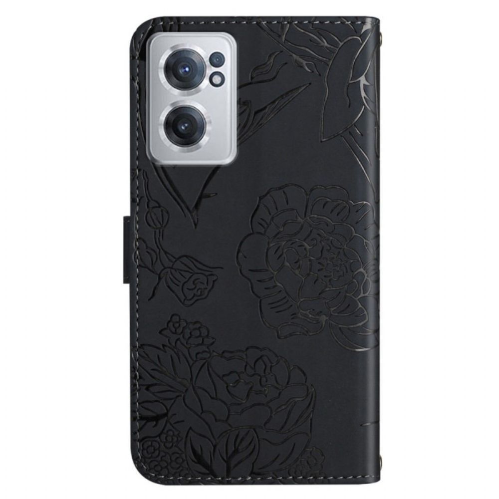 Folio-hoesje voor OnePlus Nord CE 2 5G Met Ketting Thong Vlinders En Bloemen