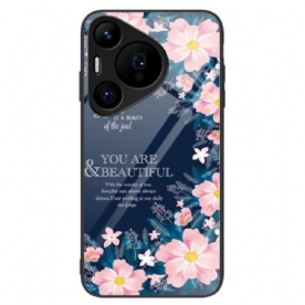 Hoesje Huawei Pura 70 Pro Roze Bloemen Van Gehard Glas