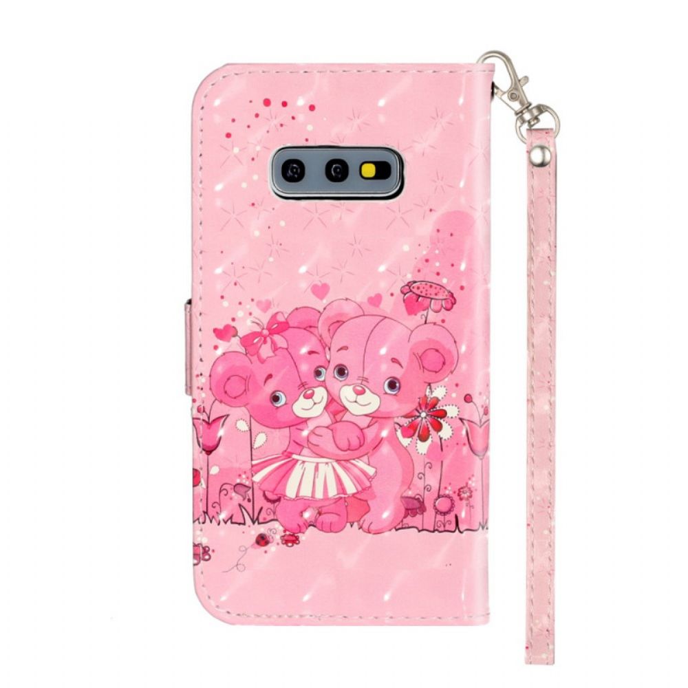 Folio-hoesje voor Samsung Galaxy S10e Met Ketting Lichtvlekken Riem Teddyberen