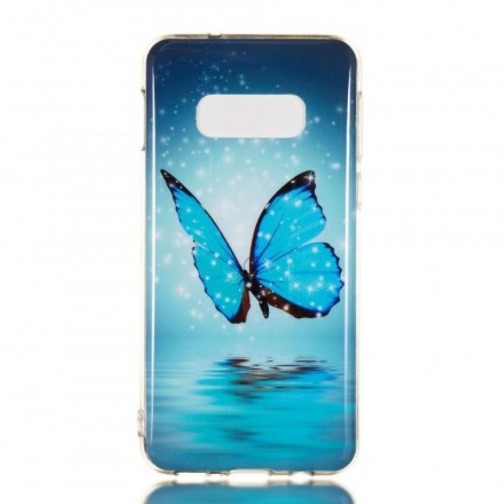 Hoesje voor Samsung Galaxy S10e Fluorescerende Blauwe Vlinder