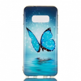 Hoesje voor Samsung Galaxy S10e Fluorescerende Blauwe Vlinder