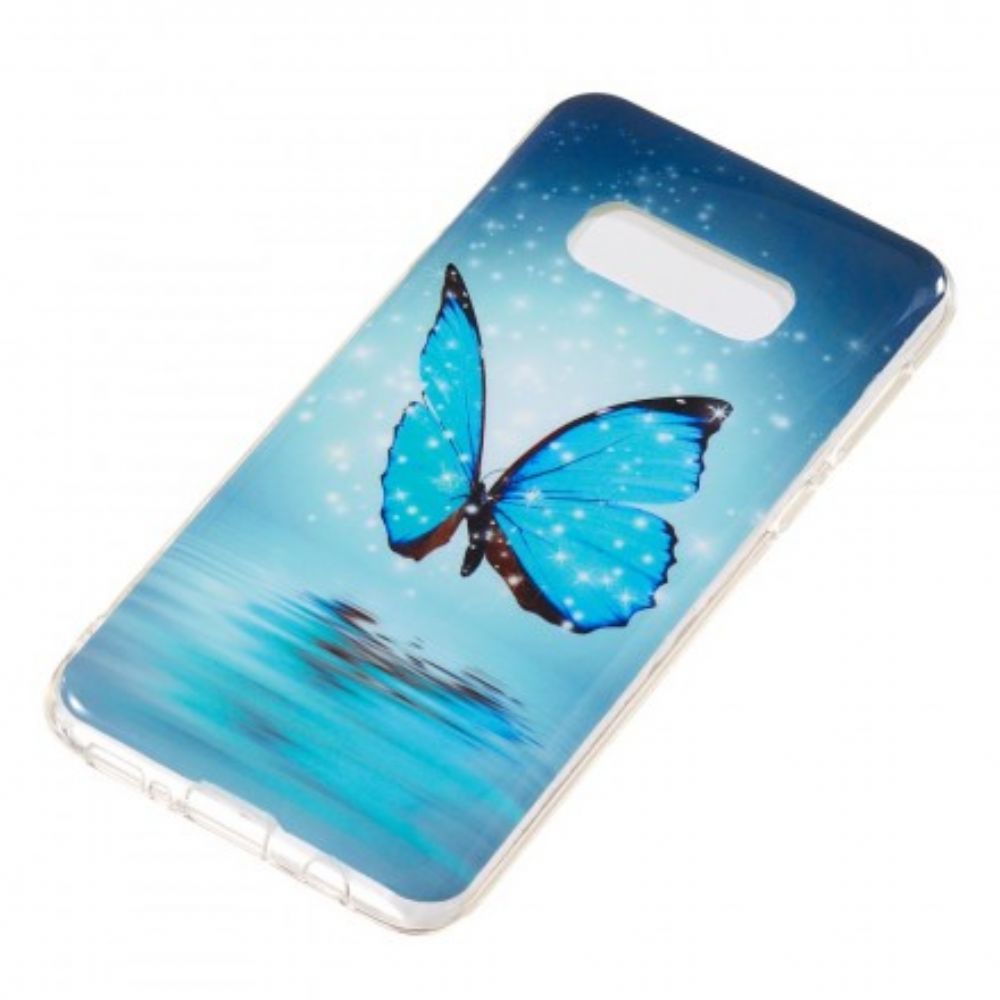 Hoesje voor Samsung Galaxy S10e Fluorescerende Blauwe Vlinder