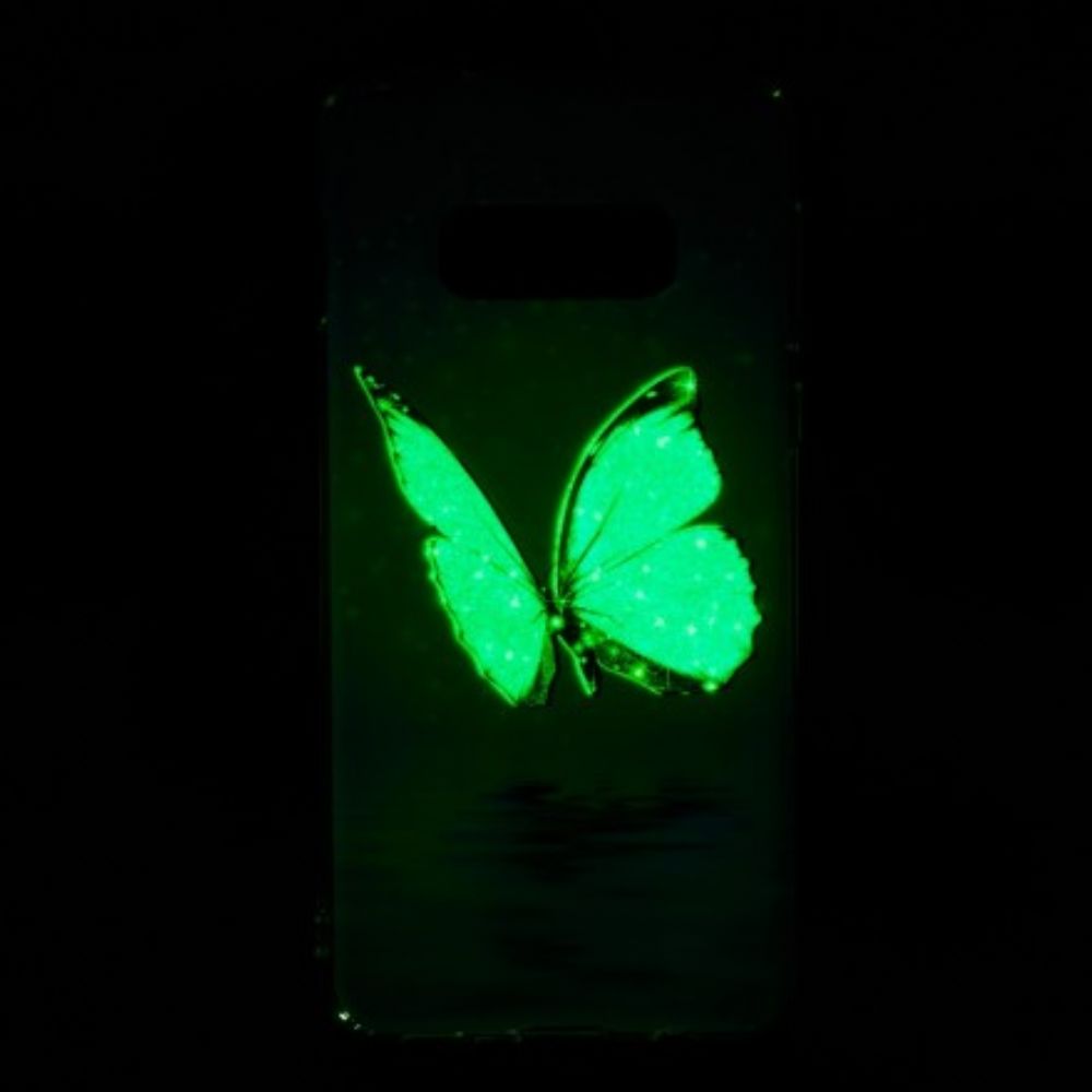 Hoesje voor Samsung Galaxy S10e Fluorescerende Blauwe Vlinder