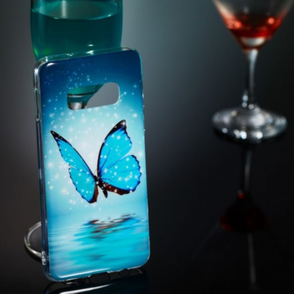 Hoesje voor Samsung Galaxy S10e Fluorescerende Blauwe Vlinder