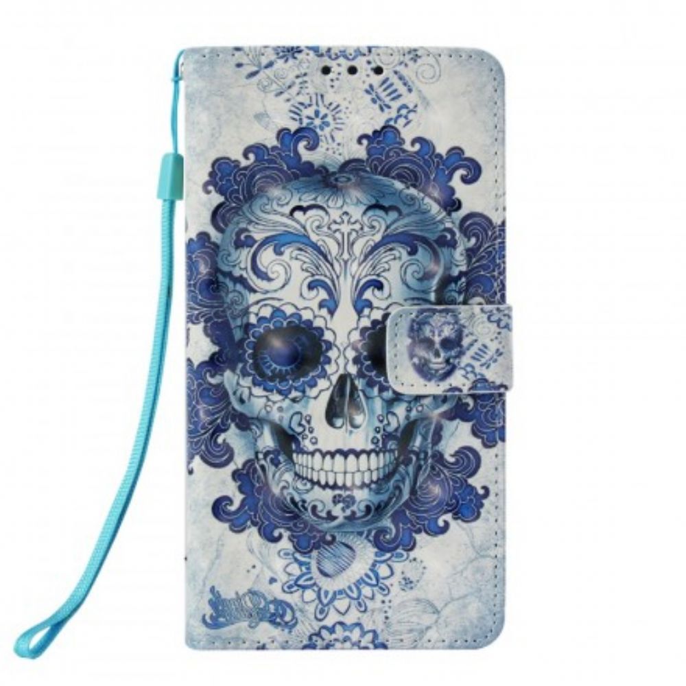 Leren Hoesje voor Samsung Galaxy S10e Blauwe Schedel