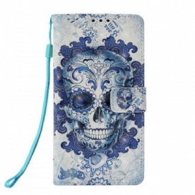 Leren Hoesje voor Samsung Galaxy S10e Blauwe Schedel