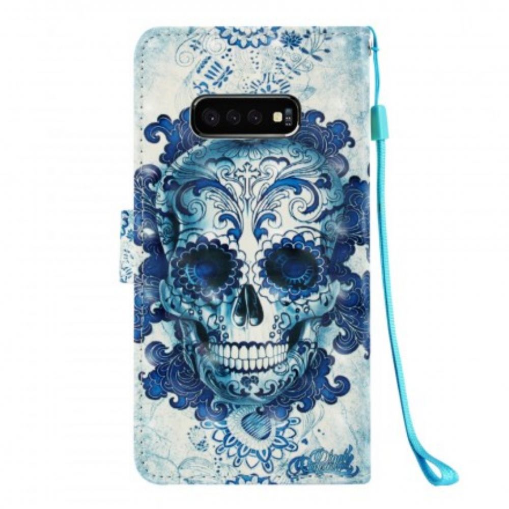 Leren Hoesje voor Samsung Galaxy S10e Blauwe Schedel