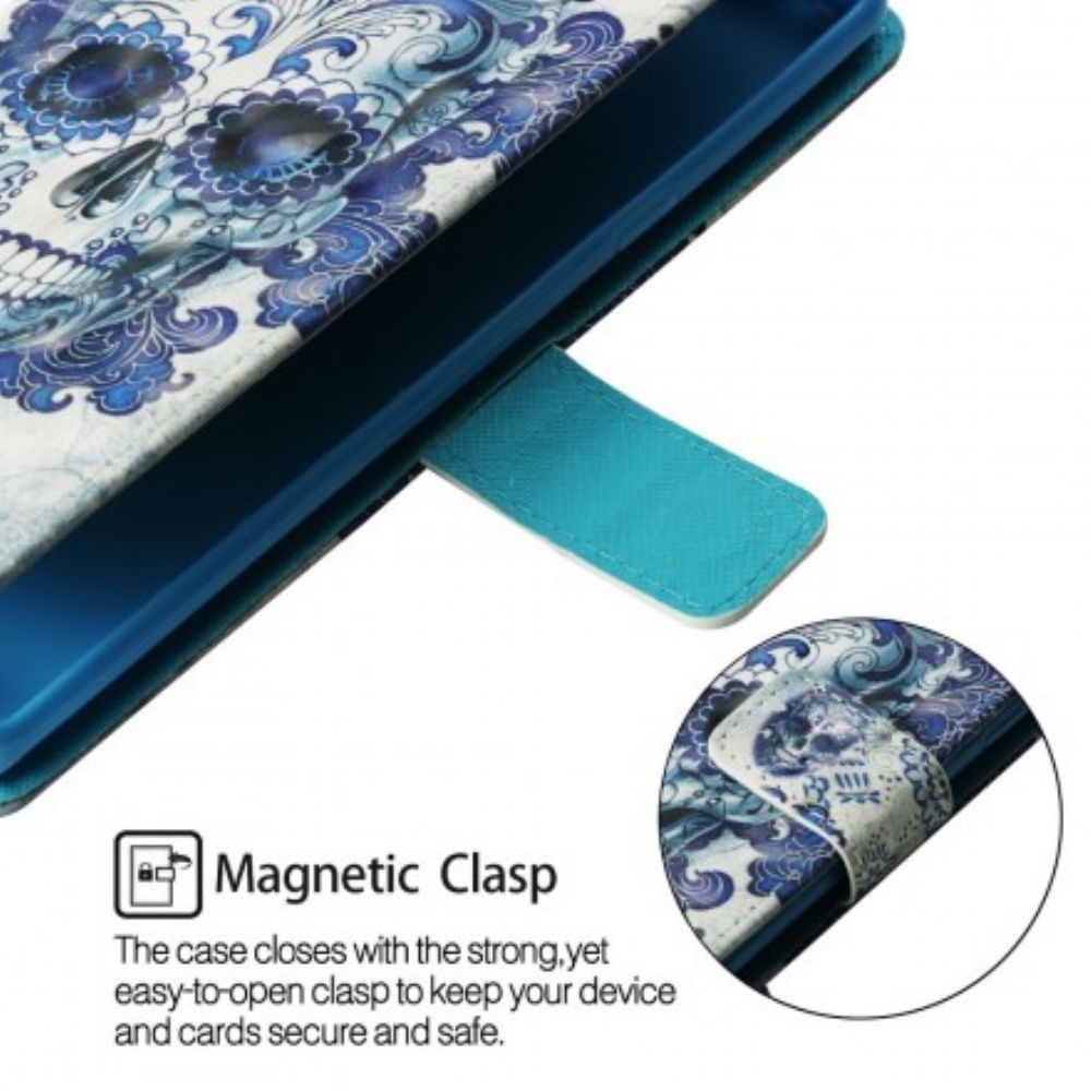 Leren Hoesje voor Samsung Galaxy S10e Blauwe Schedel