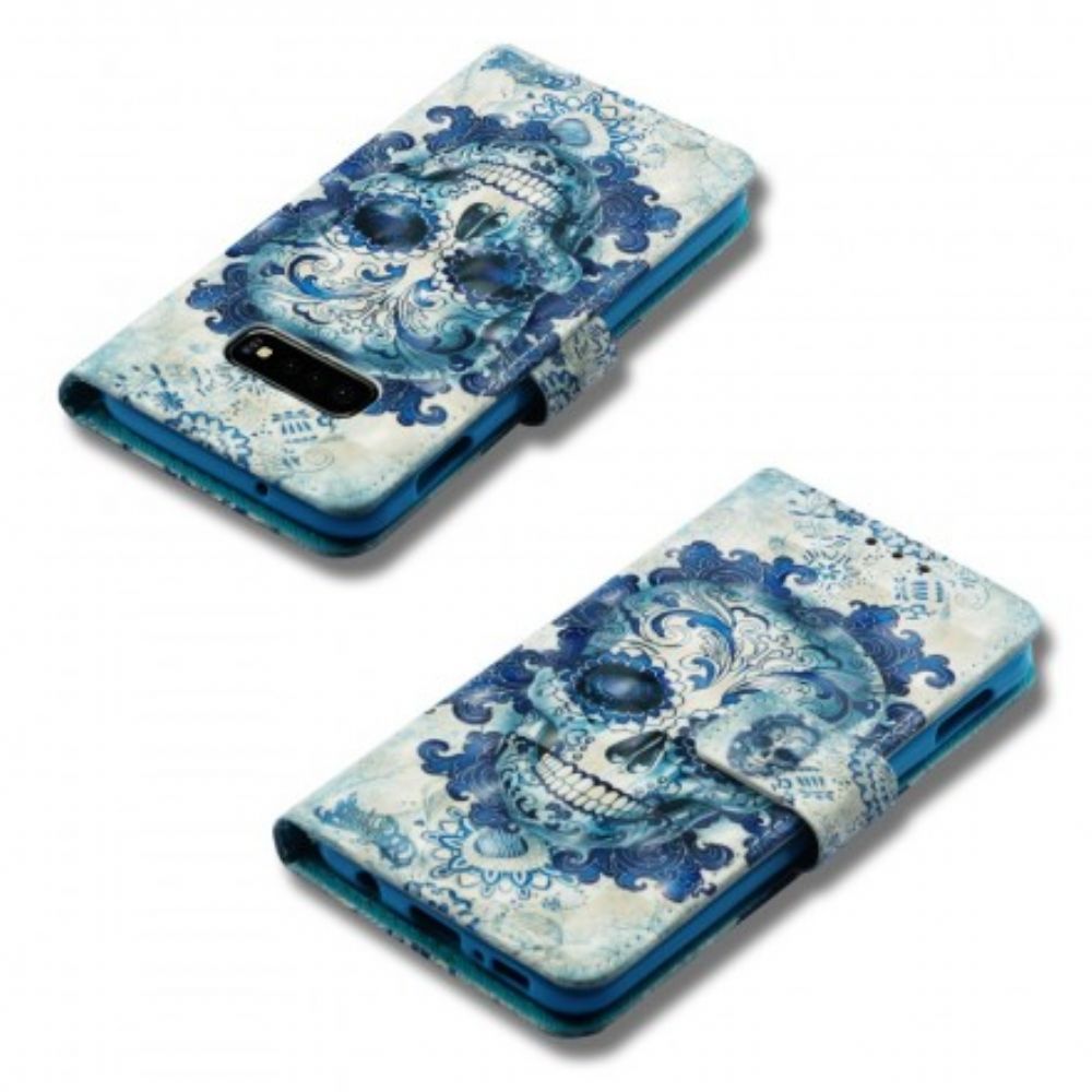 Leren Hoesje voor Samsung Galaxy S10e Blauwe Schedel