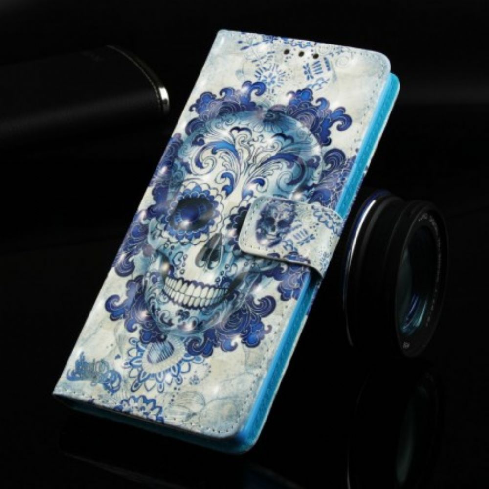 Leren Hoesje voor Samsung Galaxy S10e Blauwe Schedel