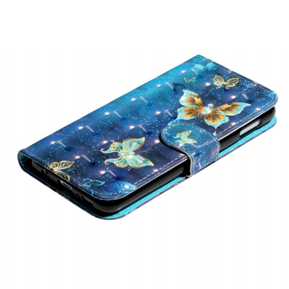 Leren Hoesje voor Samsung Galaxy S10e Gouden Vlinders Lanyard