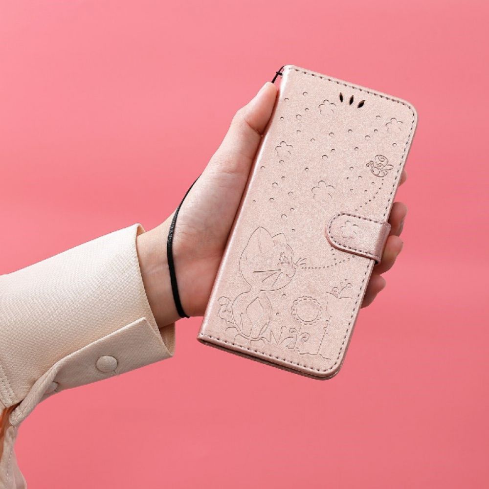 Leren Hoesje voor Samsung Galaxy S10e Met Ketting Kat En Bij Met Riem