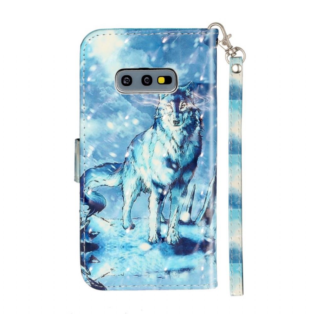 Leren Hoesje voor Samsung Galaxy S10e Met Ketting Wolf Light Strap Spots