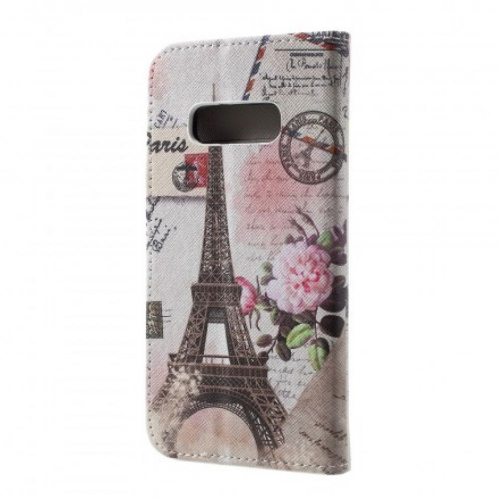 Leren Hoesje voor Samsung Galaxy S10e Retro Eiffeltoren