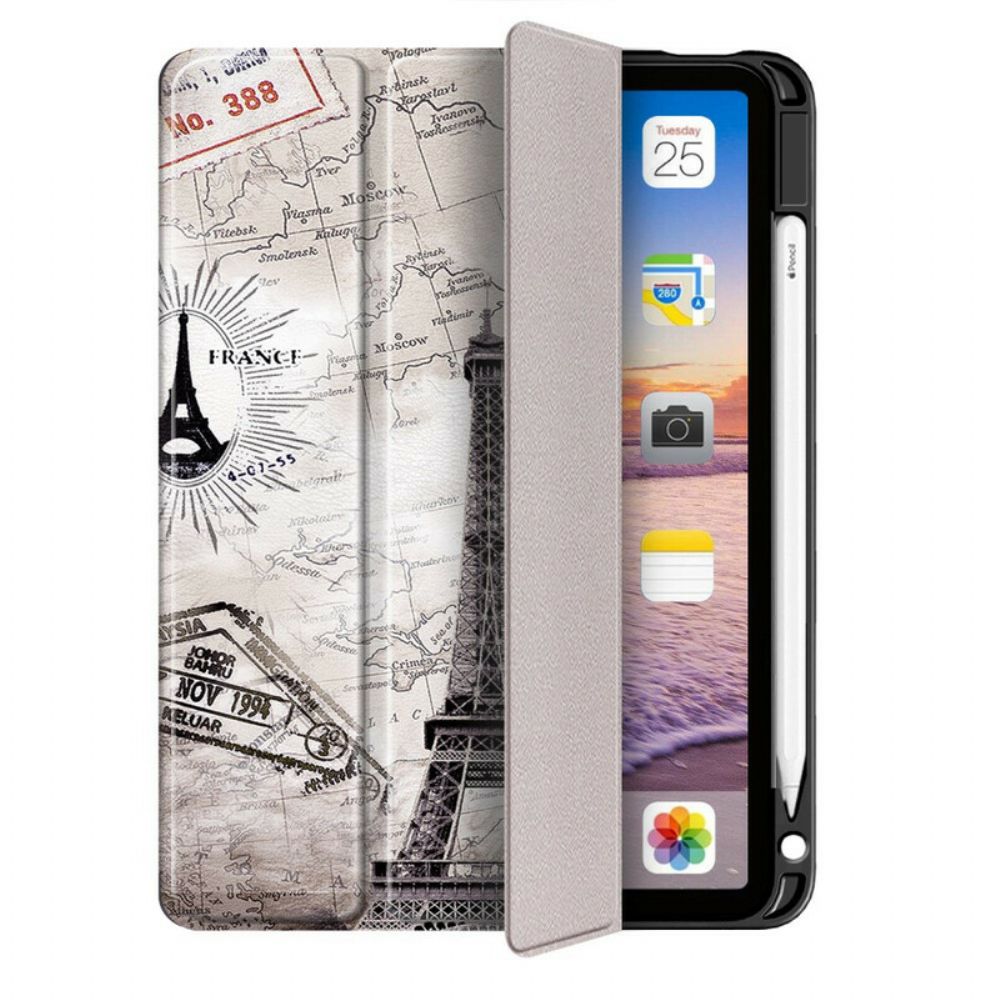 Bescherming Hoesje voor iPad Air (2022) Retro Eiffeltoren Met Stylushouder