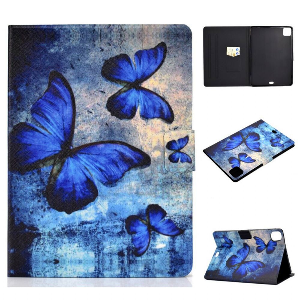 Leren Hoesje voor iPad Air (2022) Blauwe Vlinders