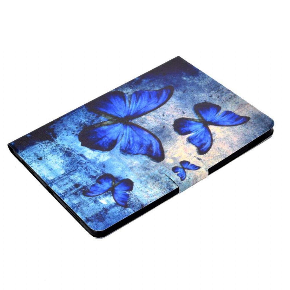 Leren Hoesje voor iPad Air (2022) Blauwe Vlinders