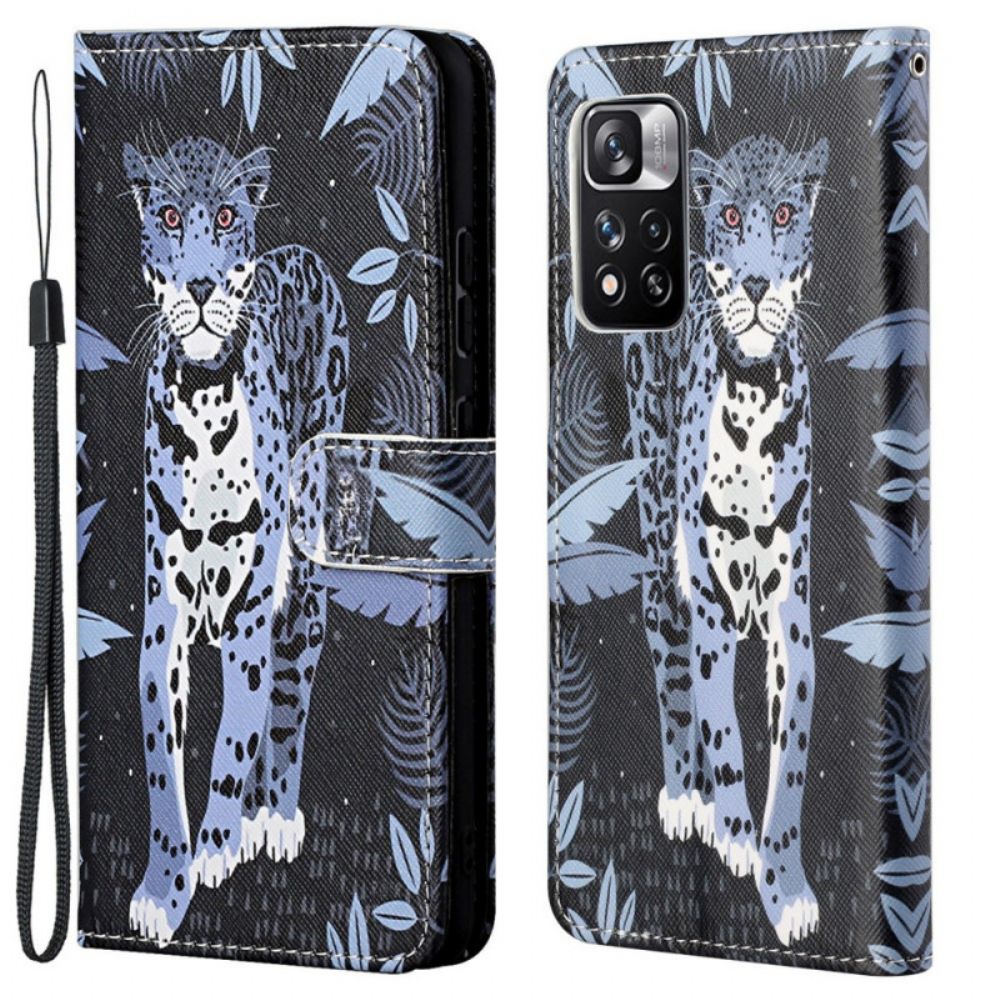 Flip Case voor Xiaomi Redmi Note 11 Pro 4G / 5G Met Ketting Thong Luipaard