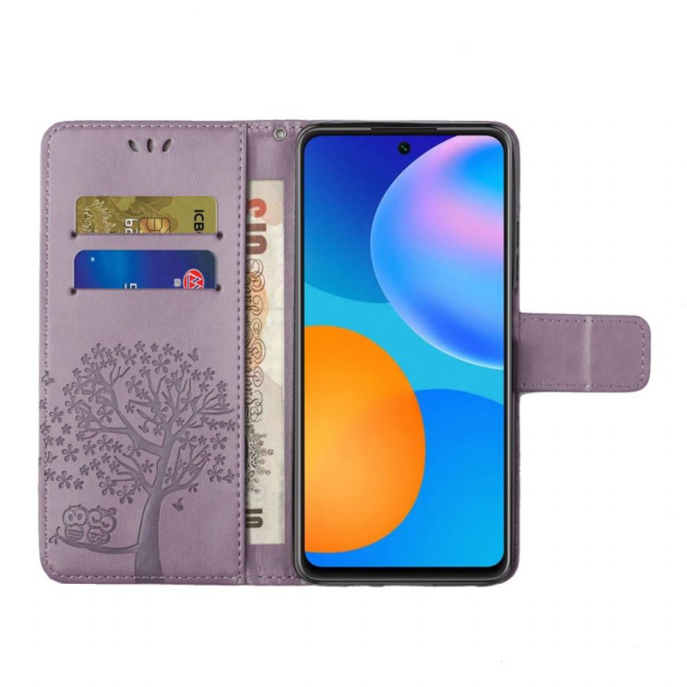 Folio-hoesje voor Xiaomi Redmi Note 11 Pro 4G / 5G Met Ketting Boom En Uilen Met Bandjes