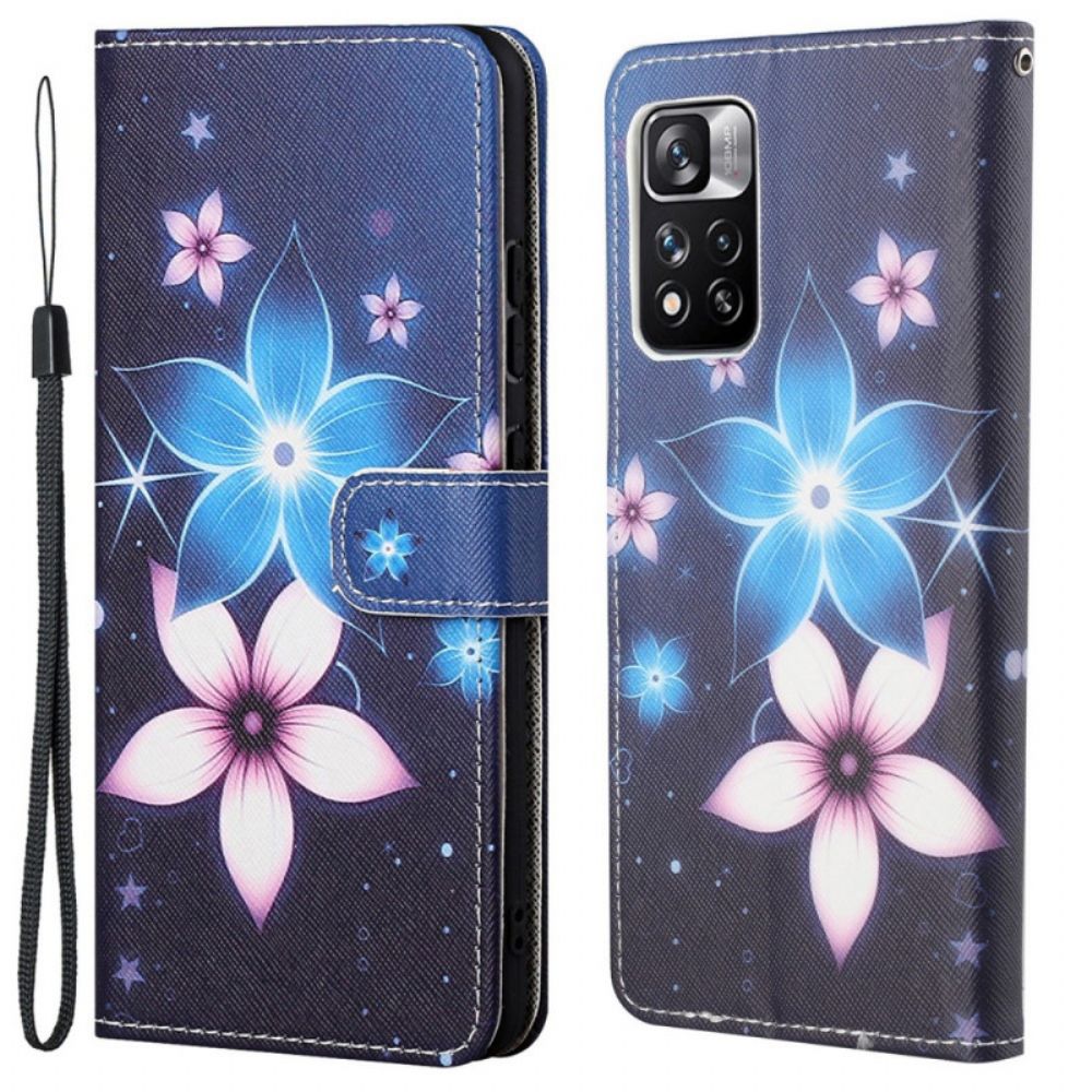 Folio-hoesje voor Xiaomi Redmi Note 11 Pro 4G / 5G Met Ketting Maanband Bloemen