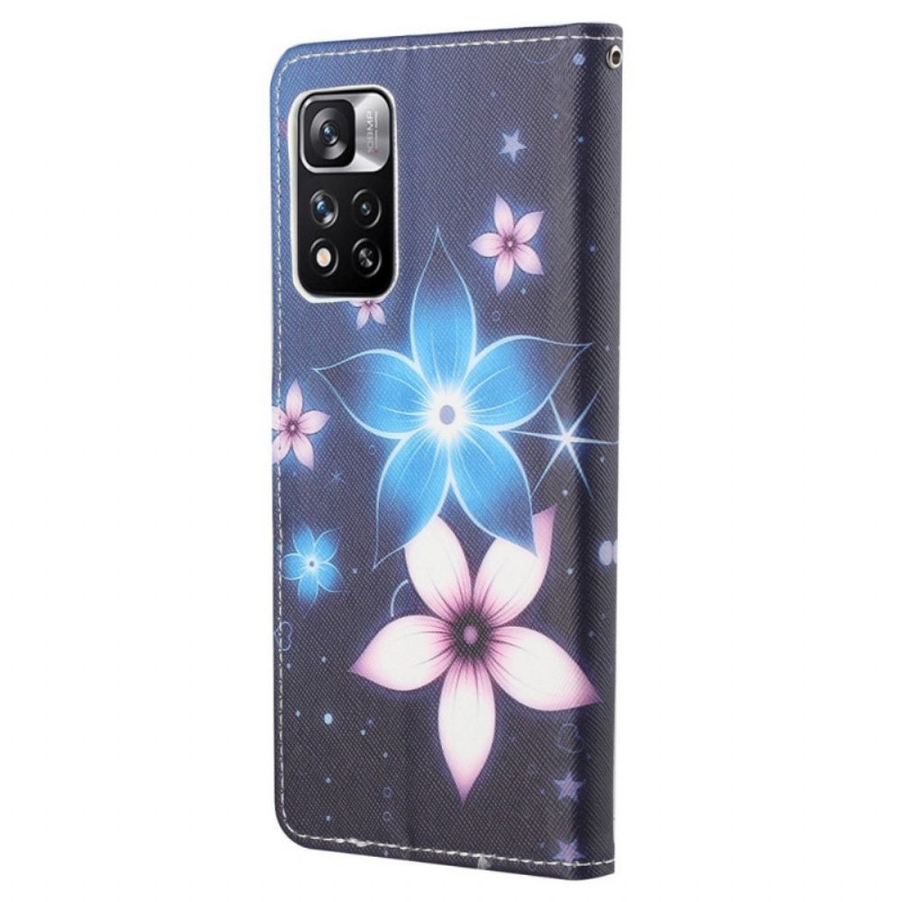 Folio-hoesje voor Xiaomi Redmi Note 11 Pro 4G / 5G Met Ketting Maanband Bloemen