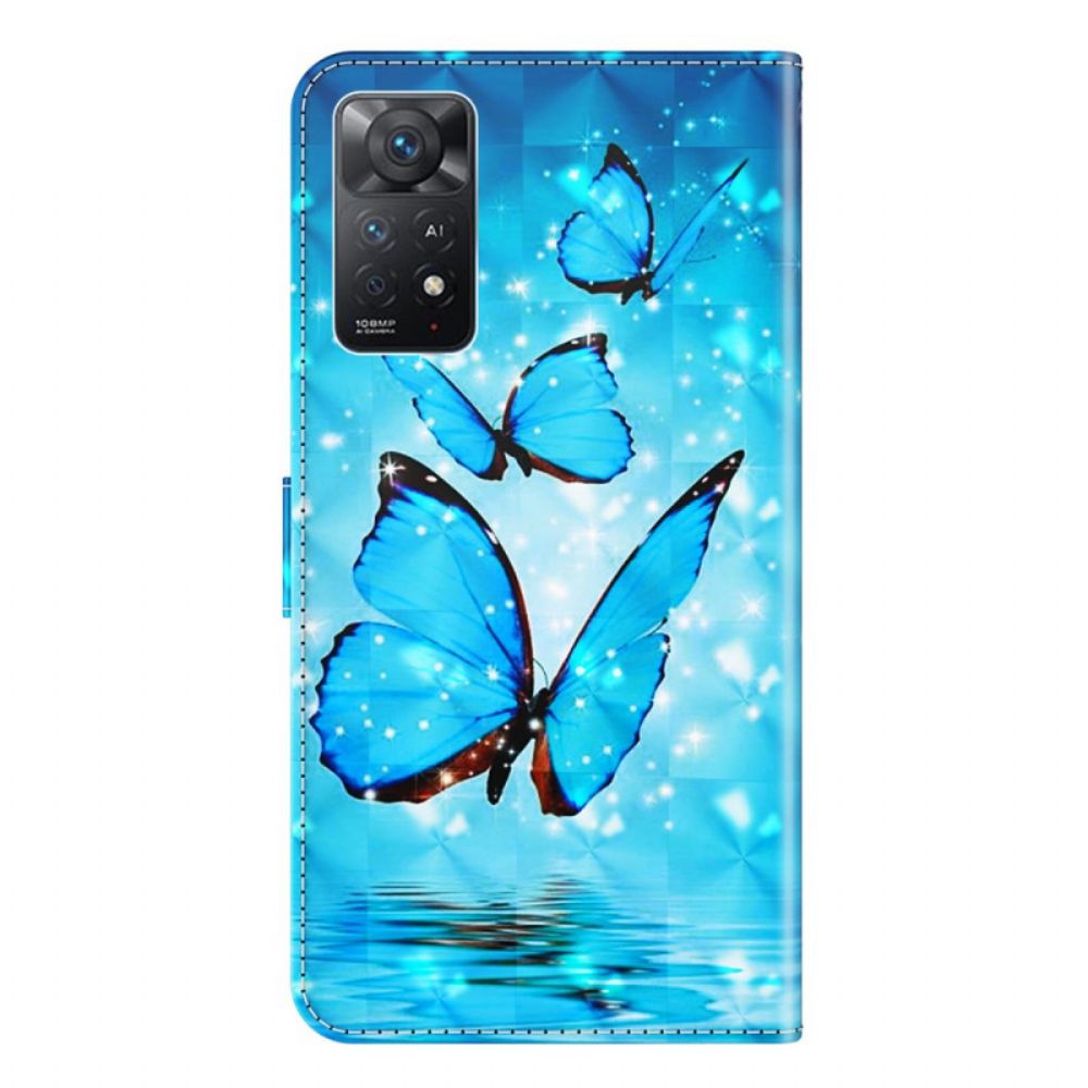 Folio-hoesje voor Xiaomi Redmi Note 11 Pro 4G / 5G Vliegende Blauwe Vlinders