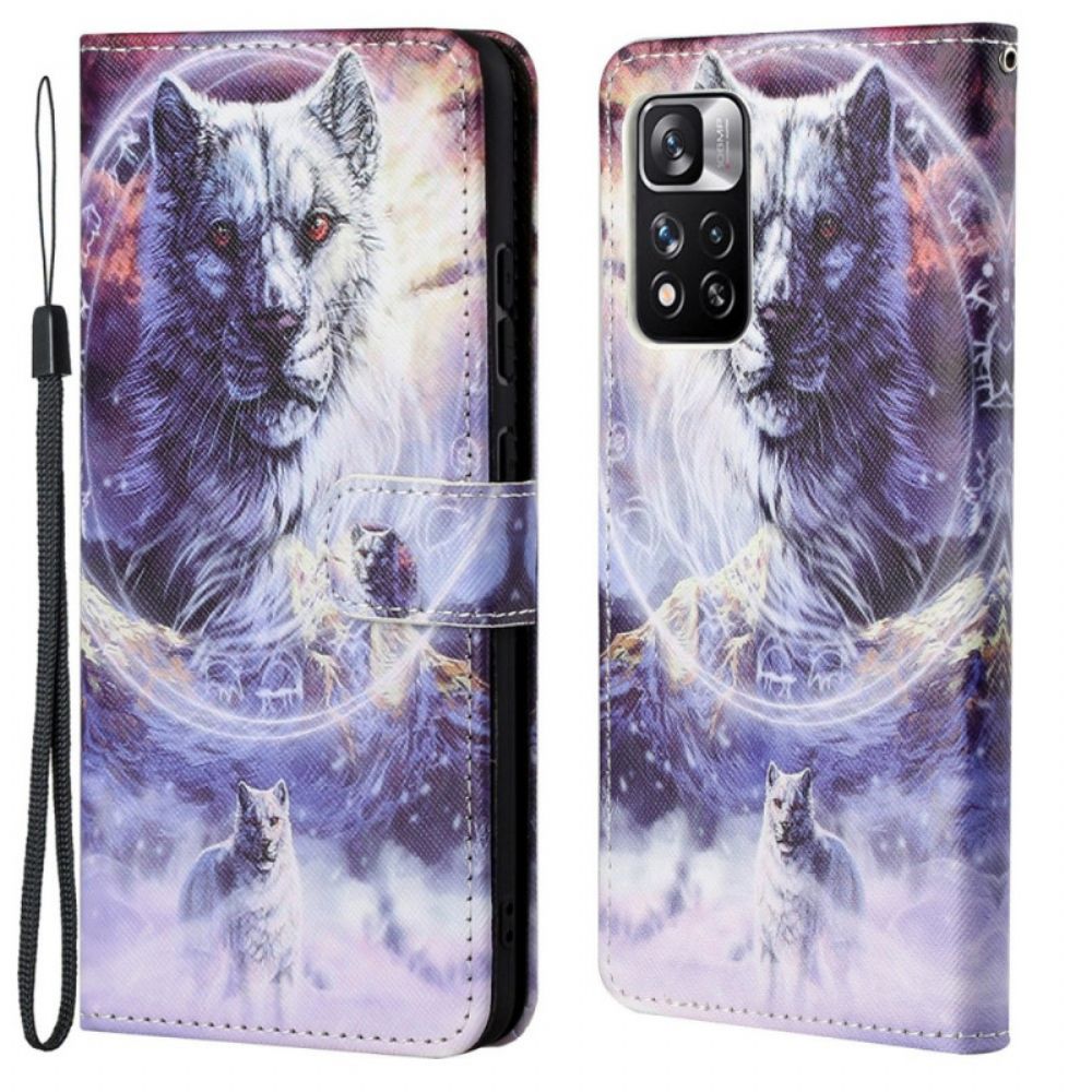 Folio-hoesje voor Xiaomi Redmi Note 11 Pro 4G / 5G Winterwolf Met Koord