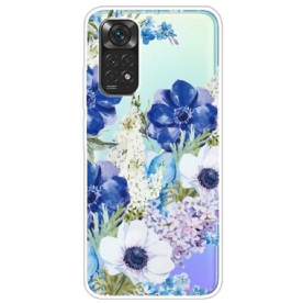 Hoesje voor Xiaomi Redmi Note 11 Pro 4G / 5G Aquarel Blauwe Bloemen