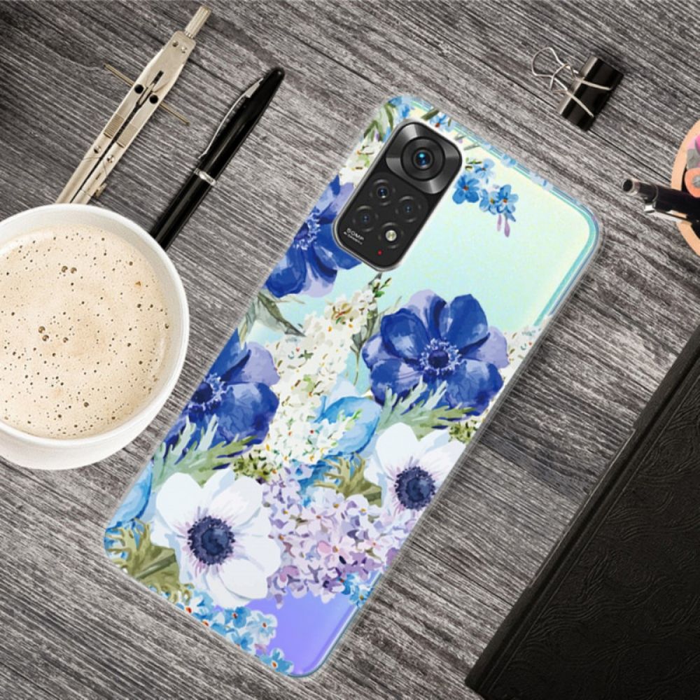 Hoesje voor Xiaomi Redmi Note 11 Pro 4G / 5G Aquarel Blauwe Bloemen