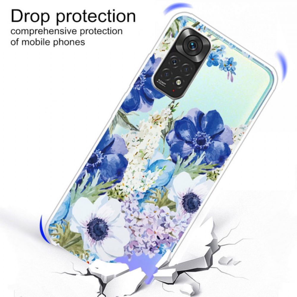 Hoesje voor Xiaomi Redmi Note 11 Pro 4G / 5G Aquarel Blauwe Bloemen