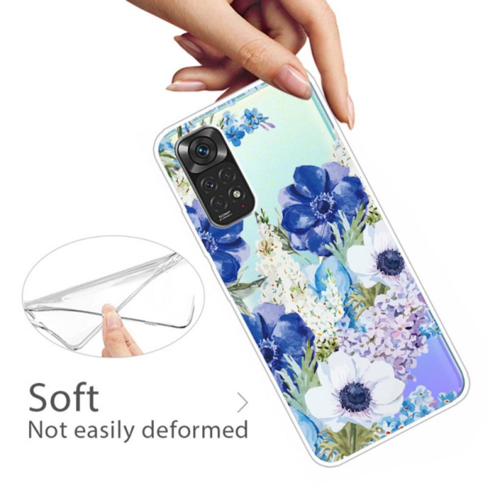 Hoesje voor Xiaomi Redmi Note 11 Pro 4G / 5G Aquarel Blauwe Bloemen