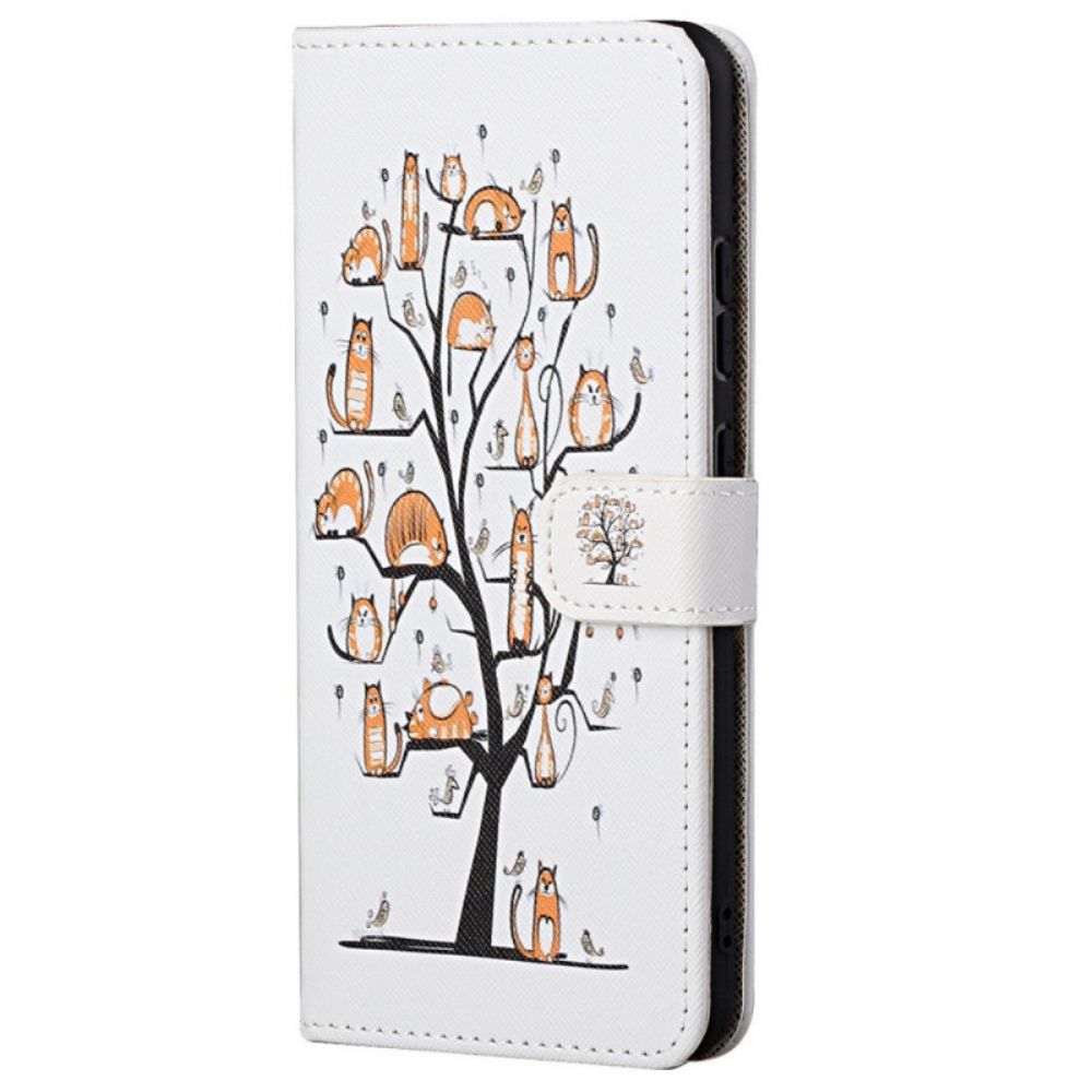 Leren Hoesje voor Xiaomi Redmi Note 11 Pro 4G / 5G Met Ketting Funky Katten Met Riem