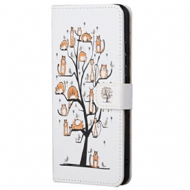 Leren Hoesje voor Xiaomi Redmi Note 11 Pro 4G / 5G Met Ketting Funky Katten Met Riem