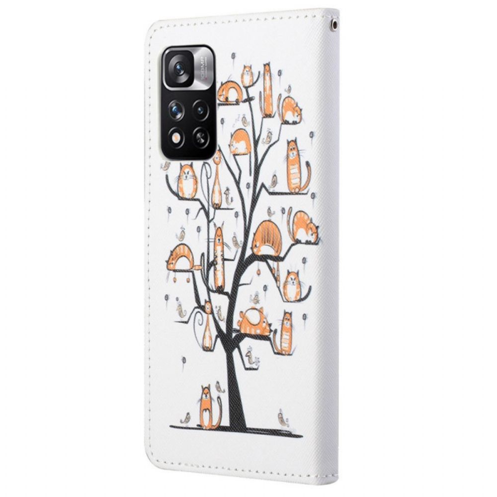 Leren Hoesje voor Xiaomi Redmi Note 11 Pro 4G / 5G Met Ketting Funky Katten Met Riem