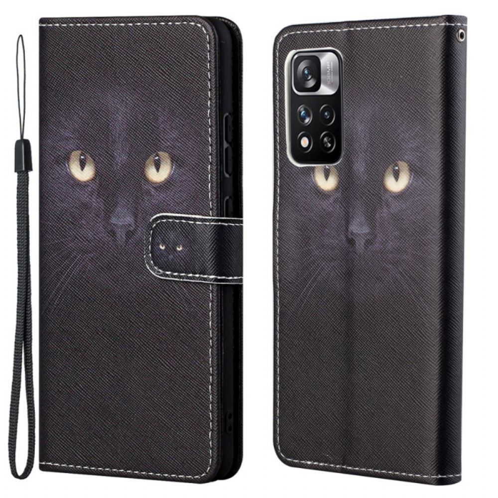 Leren Hoesje voor Xiaomi Redmi Note 11 Pro 4G / 5G Met Ketting Zwarte Kattenogen Met Riem